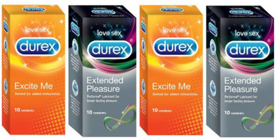 Durex Love Sex | Extended Pleasure & Excite ME Combo | Discreet Packing Condom(Set of 4, 40S) available at flipkart for Rs.576
