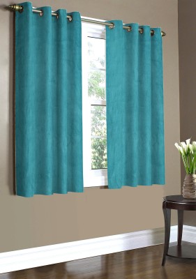 Home Candy 152 cm (5 ft) Polyester Room Darkening Window Curtain (Pack Of 2)(Solid, Blue)