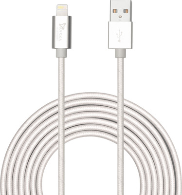 Syska High Speed Nylon Braided Apple Certified 1.5 m Lightning Cable Compatible with Data Sync Charging, Silver, One Cable Syska Mobile Cables