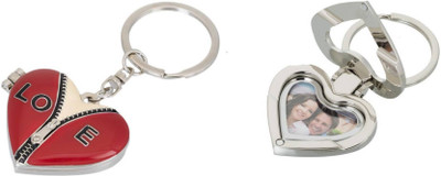 

Shubheksha Combo of Red Heart-Shape Zip Photo Frame & Silver Heart-Shape Photo Frame Key Chain