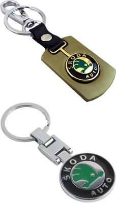 Shubheksha Combo of Skoda Car Logo Golden & Silver Key Chain