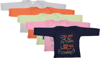 First Kids Step Boys & Girls Printed Cotton Blend T Shirt(Multicolor, Pack of 5)