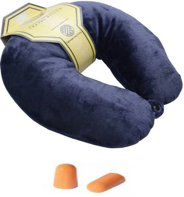 

Spungee Imported Microbeads Travel Neck Pillow with ear plugs for car, train, bus, flight Neck Pillow(Navy Blue)