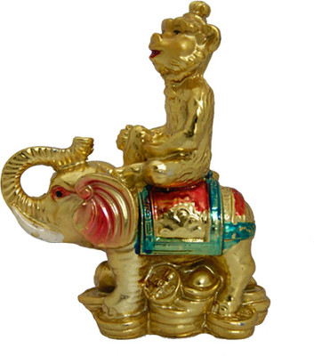 

DivyaMantra Feng Shui Monkey on Elephant for success & Career Decorative Showpiece - 10 cm(Polyresin, Gold)