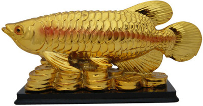

DivyaMantra Feng Shui Golden Arowana on Bed of Wealth for Health, Wealth & Positivity Decorative Showpiece - 8 cm(Polyresin, Gold)