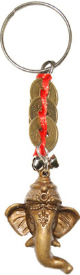

DivyaMantra Lord Ganesha Keychain with Feng Shui Coins Decorative Showpiece - 12 cm(Plastic, Brown)