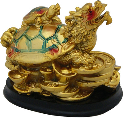 

DivyaMantra Feng Shui Dragon Headed Tortoise With Baby for Overall Success Decorative Showpiece - 7 cm(Polyresin, Gold)
