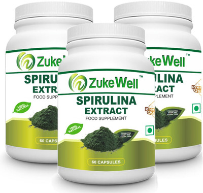 

Zukewell Spirulina Extract 500 mg (60 Pure Veg Capsules) for Digestion-Pack of 3(180)