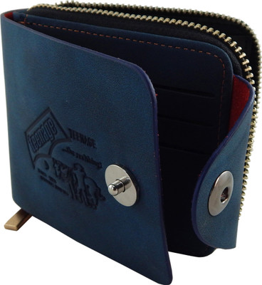 

Teenage Men Blue Artificial Leather Wallet(10 Card Slots), Textured blue