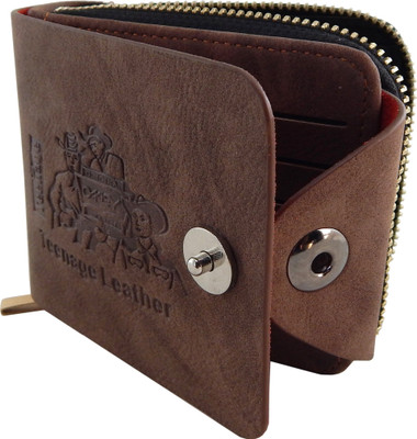 

Teenage Men Brown Artificial Leather Wallet(10 Card Slots), Light brown