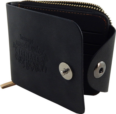 Teenage Men Black Artificial Leather Wallet(10 Card Slots)