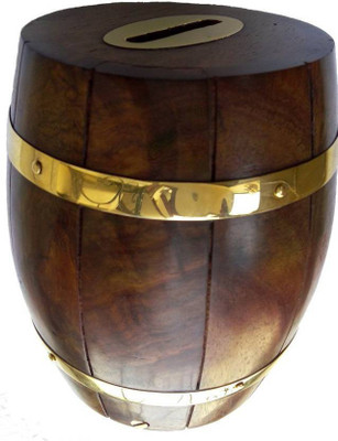 

CraftOnline barrel shape wooden coin box Coin Bank(Brown)