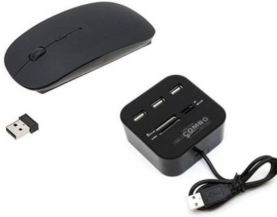 

kaykon USB COMBO HUB 3 USB 2.0 Port Card Reader With Ultra Slip Optical Wireless Mouse - Multi Color Combo Set