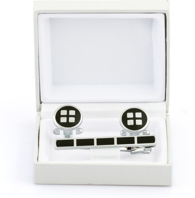 Maruti Tie Brass Cufflink & Tie Pin Set(Black)