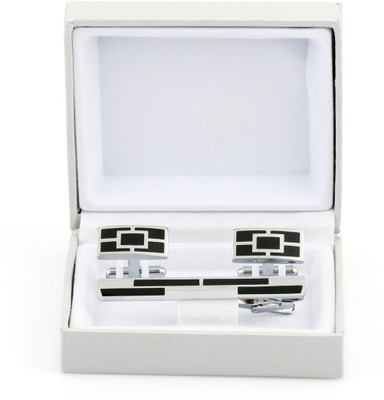 Maruti Tie Brass Cufflink & Tie Pin Set(Black)