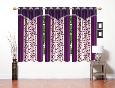 

Stella Creations 154 cm (5 ft) Polyester Window Curtain (Pack Of 3)(Printed, Purple)