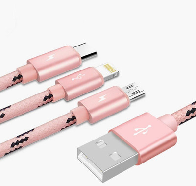 

VibeX ® Multi USB Cable, Akwor 3.3 Feet (1M) 3 in 1 Braided Multiple Charging Cable Alluminum Adapter Connector with Type C, 8 Pin Lighting, Micro USB USB Cable(Metallic Pink)