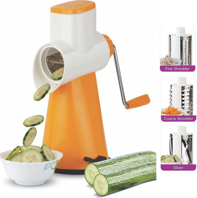 DeoDap Vegetable Grater Mandoline Slicer, Rotary Drum Fruit Cutter Cheese Shredder with 3 Stainless Steel Rotary Blades and Suction Cup Feet (Blue) Plastic Hand Juicer(Blue) available at flipkart for Rs.485