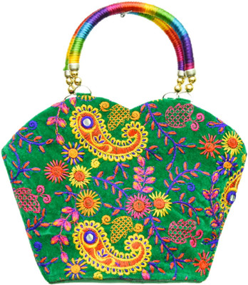 

Kalakriti Handicrafts Hand-held Bag(Green, Blue, Yellow), Blue;green;yellow