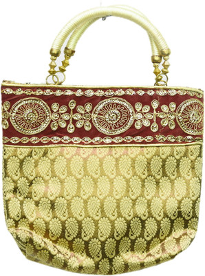 

Kalakriti Handicrafts Hand-held Bag(Maroon, Gold), Gold;maroon