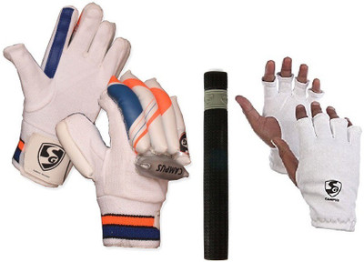 

SG Combo of two, one pair of 'Campus' batting gloves (Right Handed), one pair of 'Campus' Inner gloves [both Youth size ] one bat grip (Color On Availability) Cricket Kit