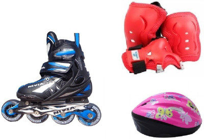 

Nivia Combo of three, one pair of 'Super Inline' skates (36-39 US size) , one skating kit and one helmet (Size - Medium) Skating Kit