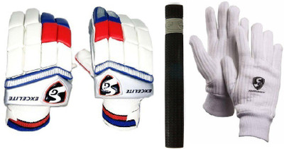 

SG Combo of Two, One Pair 'Excelite' Batting Glove (Right Handed) , One Pair of 'Tournament' Inner Gloves (Men's) one Bat Grip (Color On Availability) Cricket Kit