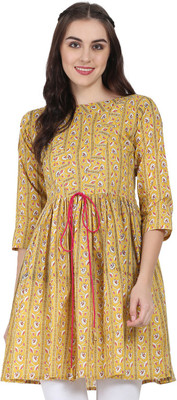 Nayo Women Printed Flared Kurta(Yellow)