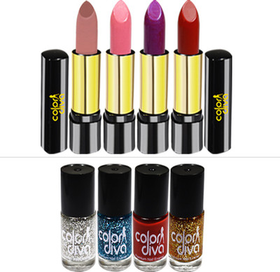 

Color Diva Triple Action 4 Lipstick & 4 Nail Paint(Pack of 8)