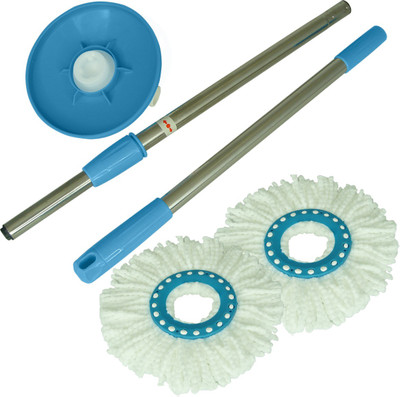 

Primeway Magic Mop 360 Degree Rotating Handle Set with Disc and Mop Heads Wet & Dry Mop(Blue 1.17 m)