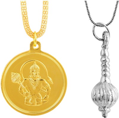 Shining Jewel Lord Hanuman Coin & Gada Combo Gold-plated, Rhodium Brass Pendant