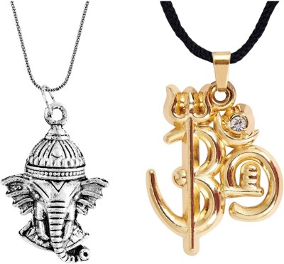 Shining Jewel Lord Ganesha & Om Combo Gold-plated, Rhodium Crystal Brass Pendant