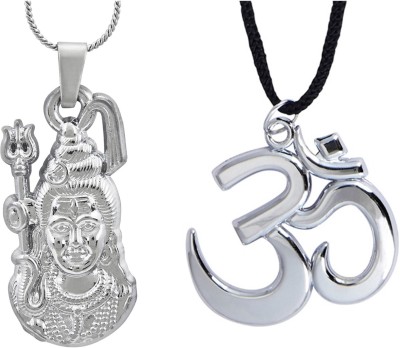 Shining Jewel Lord Shiva & Om Combo Rhodium Brass Pendant