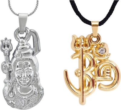 Shining Jewel Lord Shiva & Om Combo Gold-plated, Rhodium Crystal Brass Pendant