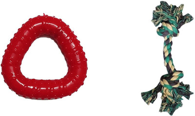

Foodie Puppies Rubber Chew Toy Combo (Trio Triangular Chew Toy + Rope Chew Toy) - Color May Vary Rubber Chew Toy, Tug Toy, Training Aid For Dog & Cat