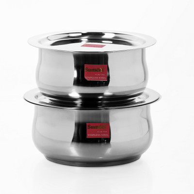 Sumeet 2 Pcs Stainless Steel Induction & Gas Stove Friendly Belly Shape Container Set / Tope / Cookware Set With Lids Size No.10 & No.11 Pot 1.6 L(Stainless Steel) available at flipkart for Rs.599