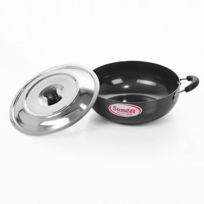 

Sumeet 3mm Thick Hardanodised No. - 13 with S.S. Lid Deep Kadhai 24 cm with Lid(Hard Anodised), Black