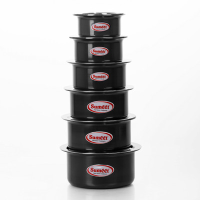 Sumeet 3mm Thick Hard Anodised Tope - Set of 6 with S.S. Lid (Number 9 to 14) Pot 23 cm diameter 2.9 L capacity with Lid(Aluminium)