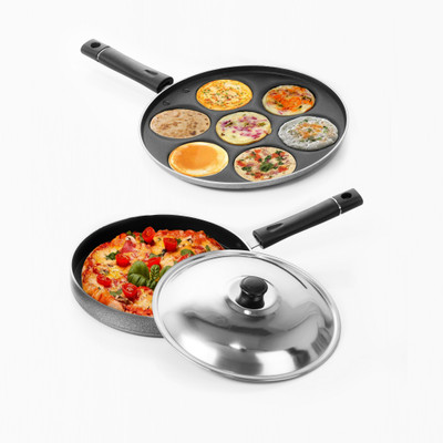 

Sumeet Nonstick Oscar Combo Set (Pizza Pan + Multi Snack Maker - 7 Pcs) NA Pan 26 cm diameter with Lid(Aluminium, Non-stick), Silver