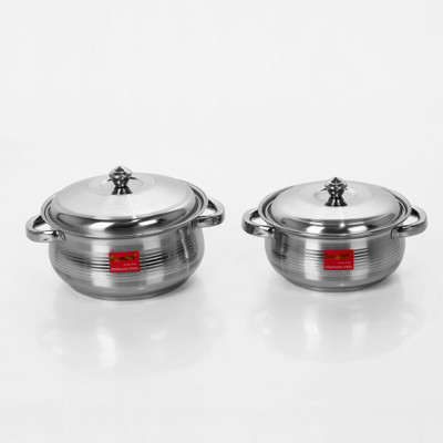 Sumeet 2 Pcs Stainless Steel Induction & Gas Stove Friendly Belly Shape Container Set / Handi Set / Cookware Set With Lids Size No.10 & No.11 Pot 1.25 L(Stainless Steel) available at flipkart for Rs.539