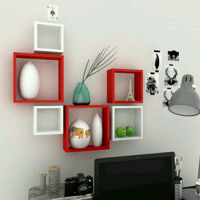 

MartCrown square MDF Wall Shelf(Number of Shelves - 6, Red, White)