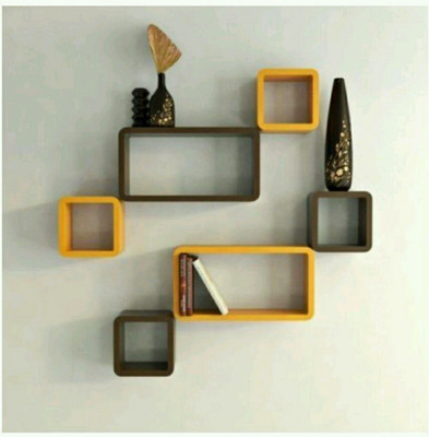 

MartCrown rectangle Square Wooden Wall Shelf(Number of Shelves - 6, Black, Orange)