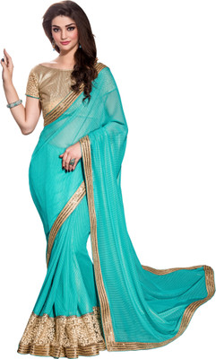 

Khushali Self Design, Embroidered, Embellished Fashion Crepe Saree(Light Blue, Beige), Beige;light blue