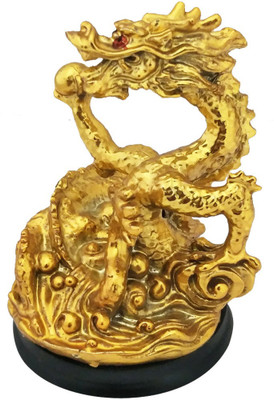

Divya Mnatra Feng Shui Golden Dragon Gasping Ball Good Luck Gift Symbol for Prosperity Career Success Decorative Showpiece - 9.5 cm(Polyresin, Gold)