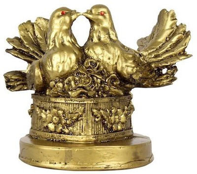 

Petrichor Golden Polyresin Love Bird Pair Decorative Showpiece - 10.2 cm(Polyresin, Gold)