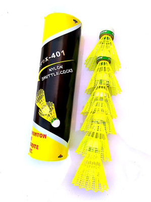 Morex 401 Nylon Shuttlecock Nylon Shuttle - Green, Yellow(Medium, 77, Pack of 6)