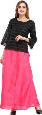 Cottinfab Solid Women Flared Pink Skirt Cottinfab Solid Women Flared Pink Skirt