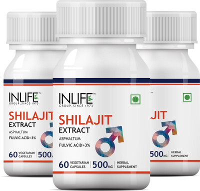 

Inlife Shilajit Extract (Fulvic Acid > 3%) 500mg (60 Vegetarian Capsules) For Stamina and Vitality (3 pack)(180 No)