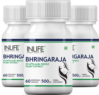 

Inlife Bhringraja 500mg Extract (60 Vegetarian Capsules) for Hair, Skin and Nails ( 3 pack )(180 No)
