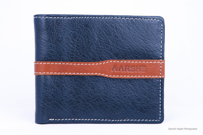 

AARSHE Men Blue Genuine Leather Wallet(8 Card Slots)
